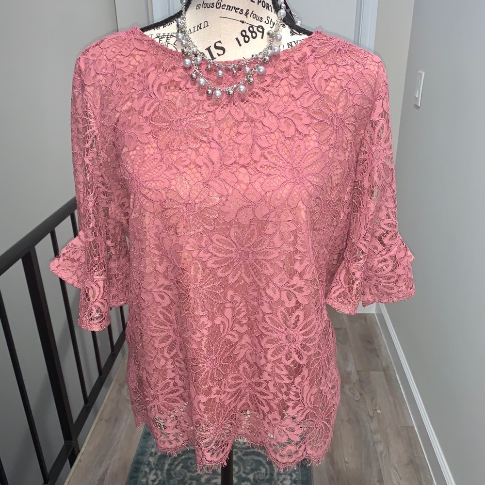 🎉Nanette Lepore Lace Crew Neck Top